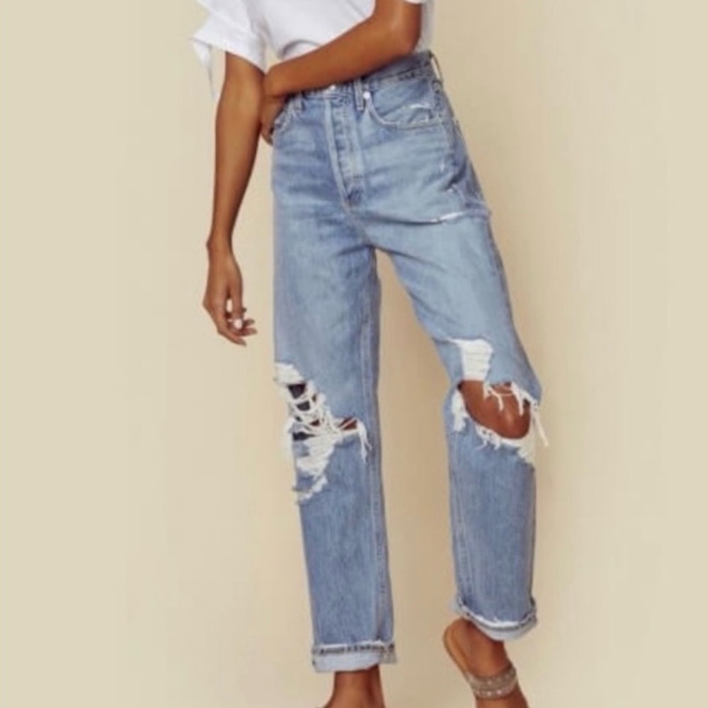 Agolde Light Blue Distressed Boyfriend Jeans